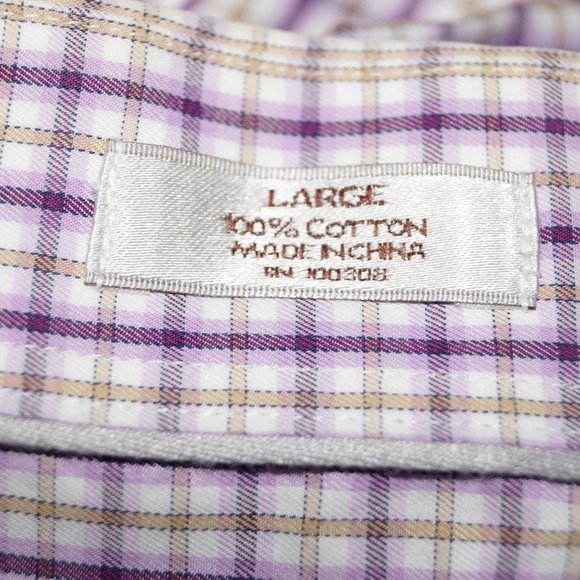 Peter Millar Checked Golf Dress Shirt Casual Men's Large Purple White Cotton EUC - Picture 7 of 7
